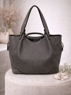 Sondra Roberts Gray Pebbled Leather Structured tote Shoulder Bag
